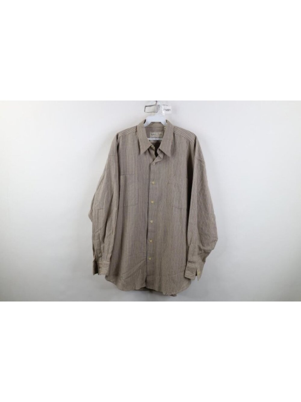Vintage 90s Collared Button Shirt Mens Size L Earth Tone Striped Cotton Faded